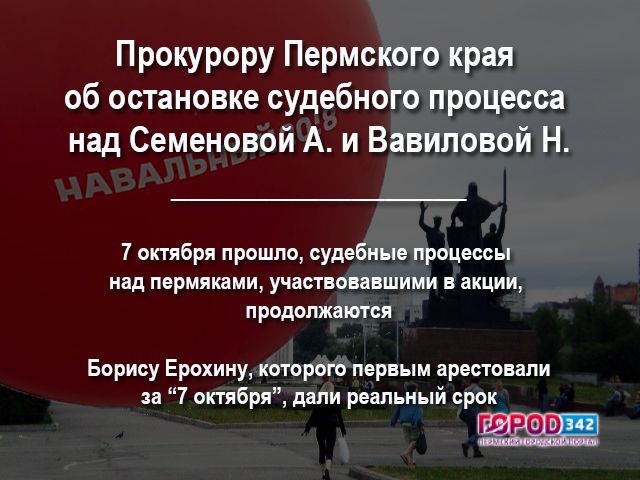 Пермяки обращаются к прокурору края — просят остановить судебный процесс над Семеновой А. и Вавиловой Н.