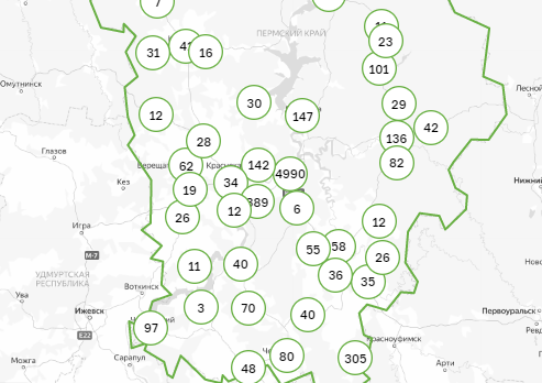 Карта заражения коронавирусом по территориям Пермского края. 2 сентября