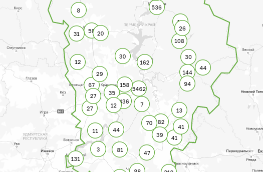 Карта заражения коронавирусом по территориям Пермского края. 17 сентября