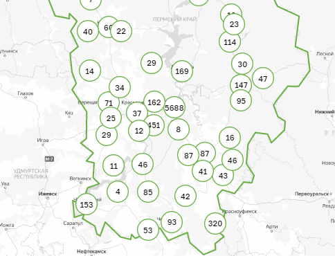 Карта заражения коронавирусом по территориям Пермского края. 23 сентября