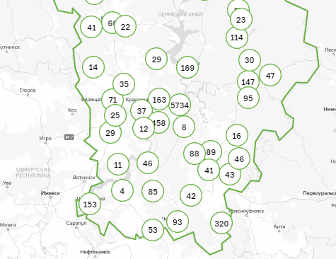 Карта заражения коронавирусом по территориям Пермского края. 24 сентября